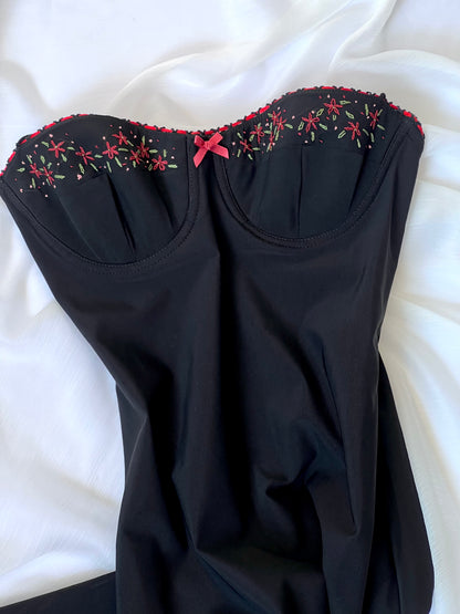 1990's Little Black Bustier Dress (Red)