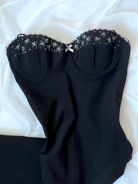 1990's Little Black Bustier Dress (Grey)
