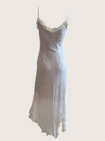 Vintage Ivory Pleated Maxi Slip Dress