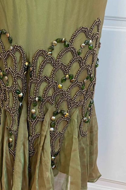 Vintage Silk Seaweed Green Beaded Dress