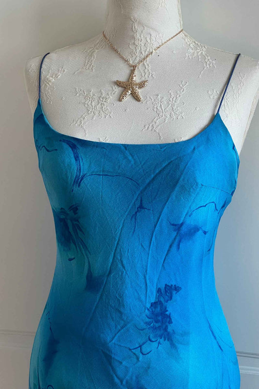 Vintage 1990's Blue Watercolor Slip Dress