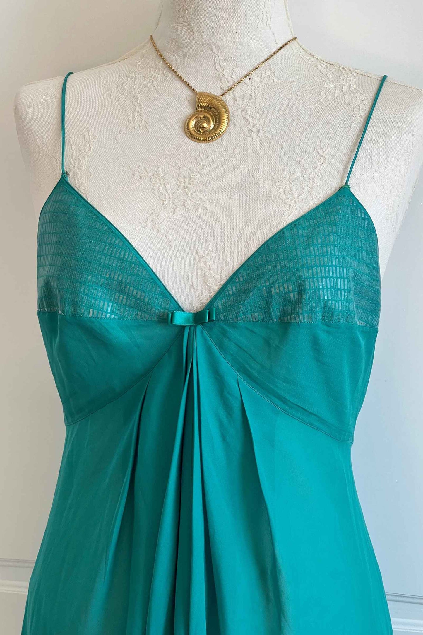 Vintage Teal Semi Sheer Slit Slip Dress