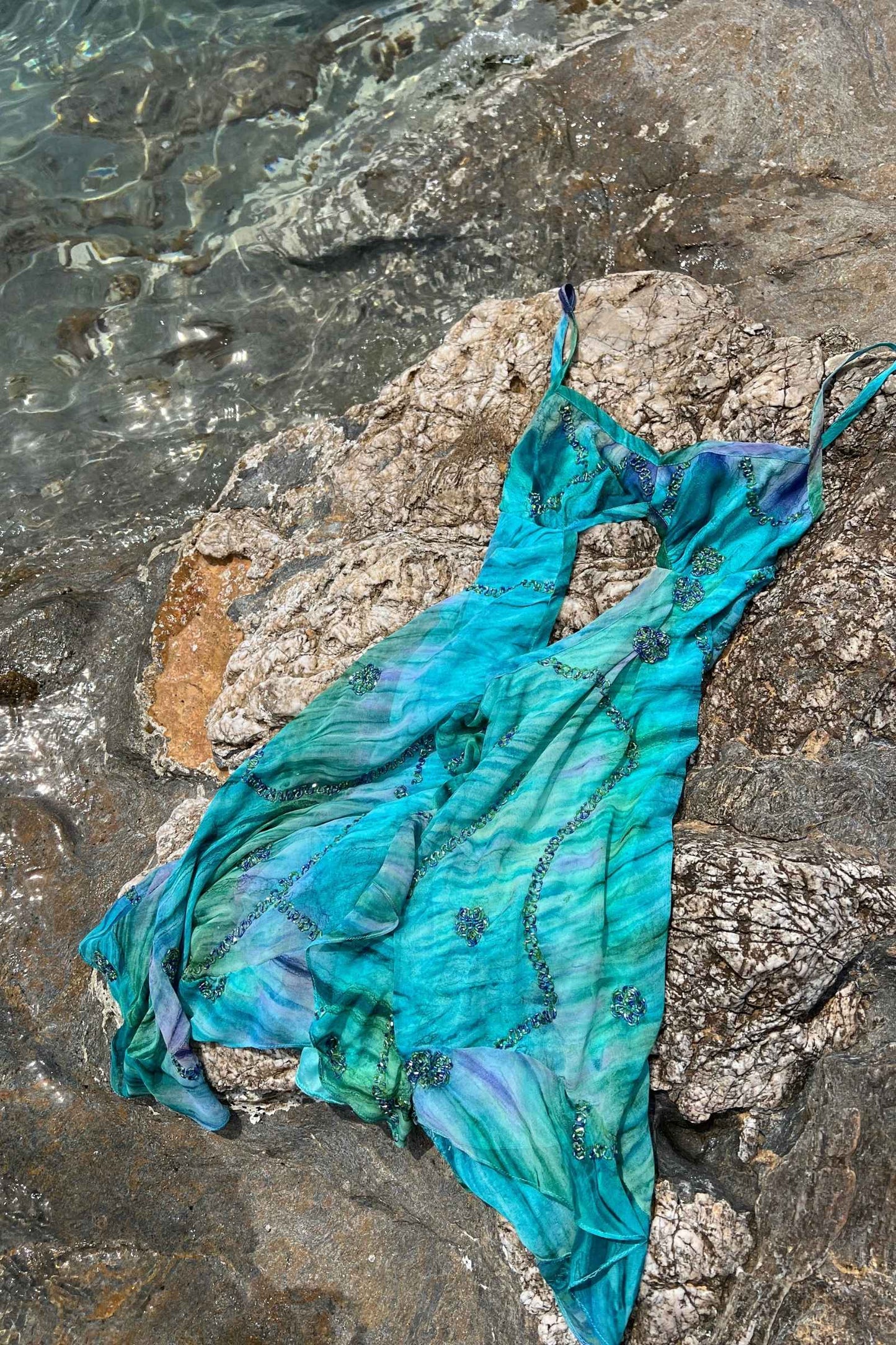 Vintage Teal Mini Beaded Cut-Out Dress