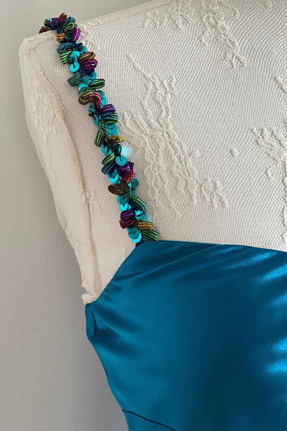 2000's Blue Satin Slip Dress