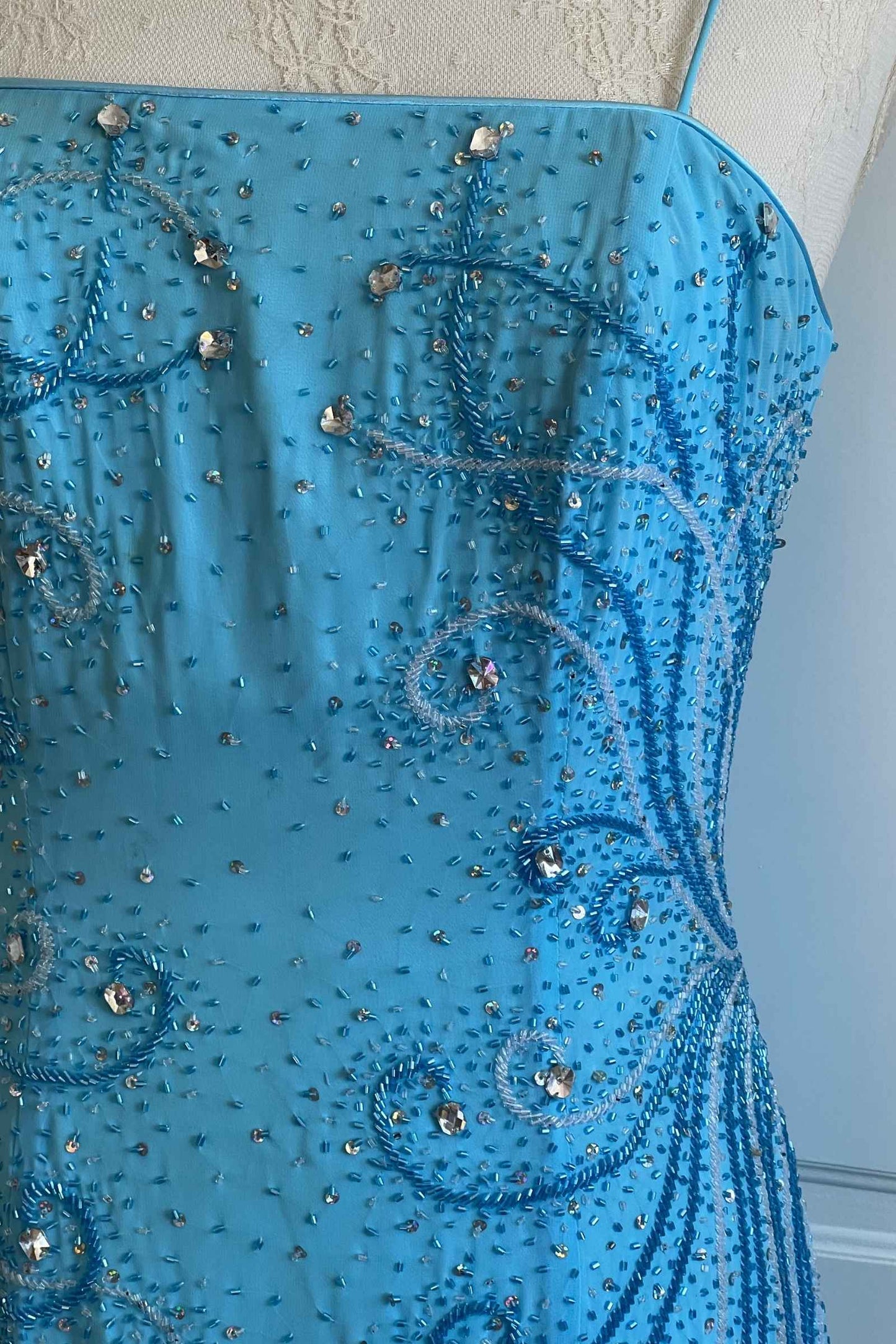 Vintage Luxurious Blue Beaded Gown