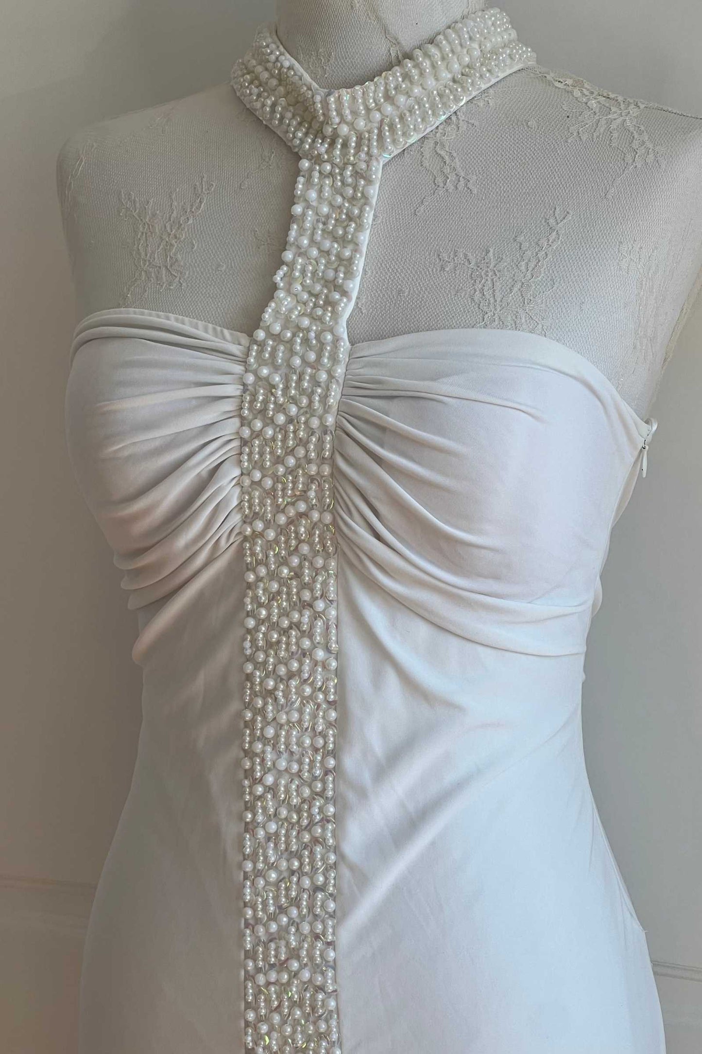 Vintage Seafoam White Beaded Gown