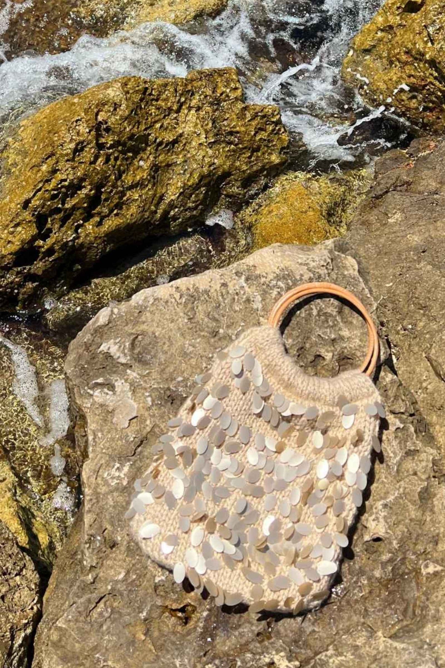 Vintage Beige Knit Paillette Purse