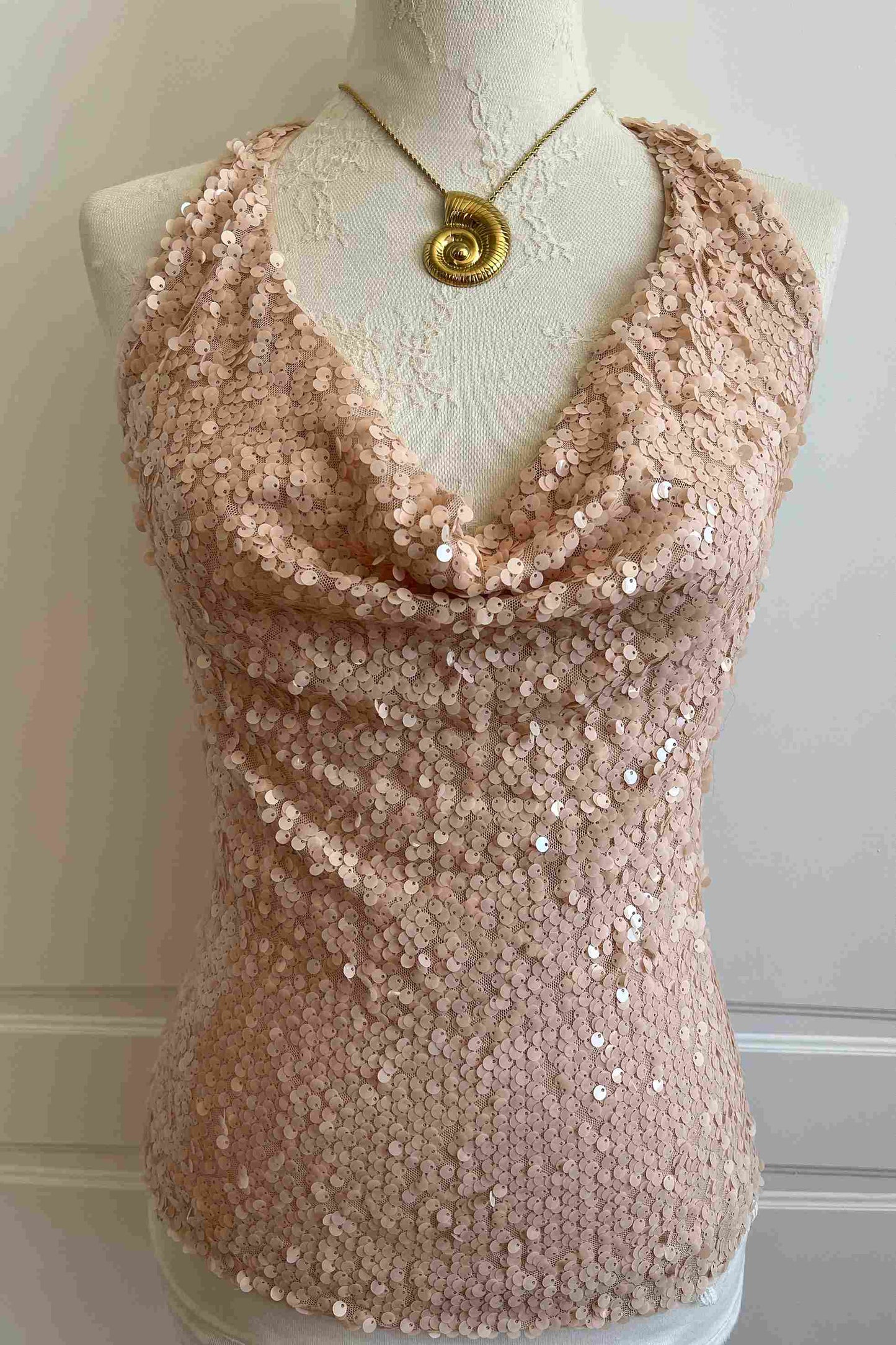 Vintage Peach Pink Sequin Halter Top