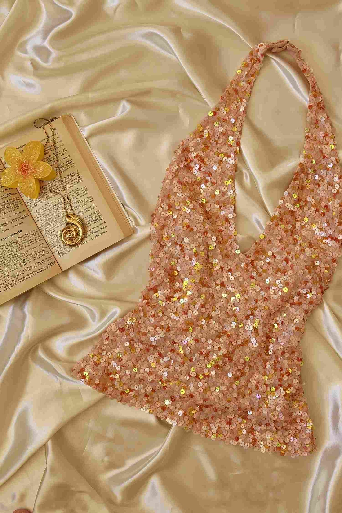 Vintage Salmon Pink Sequin Halter Top