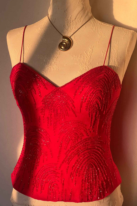 Vintage 100% Silk Beaded Corset Top