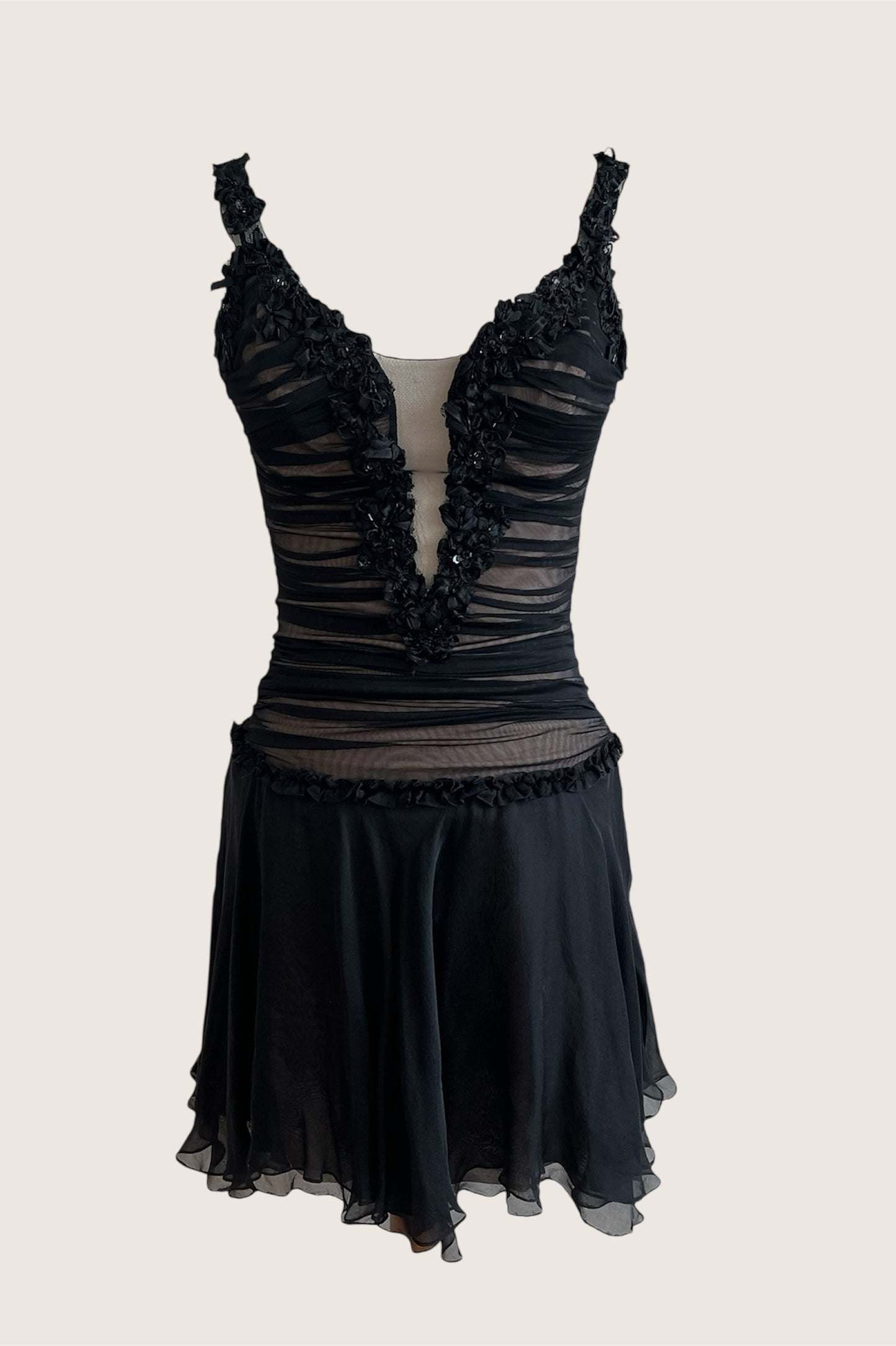 Luxurious Designer 100% Silk Black Corset Mini Dress