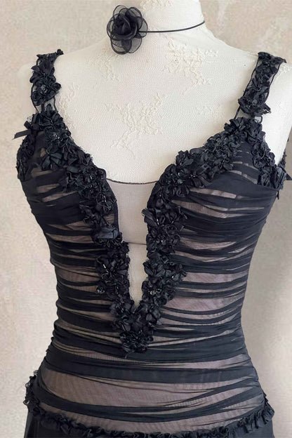 Luxurious Designer 100% Silk Black Corset Mini Dress