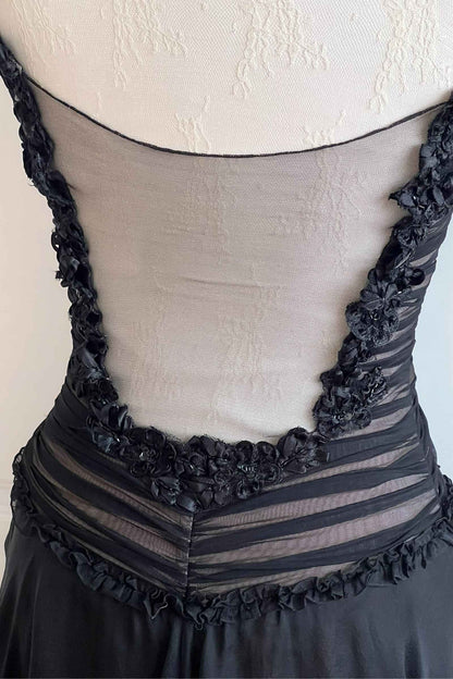 Luxurious Designer 100% Silk Black Corset Mini Dress