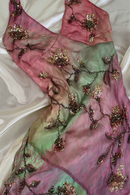 Italian 100% Silk Pink Floral Embroidered Dress