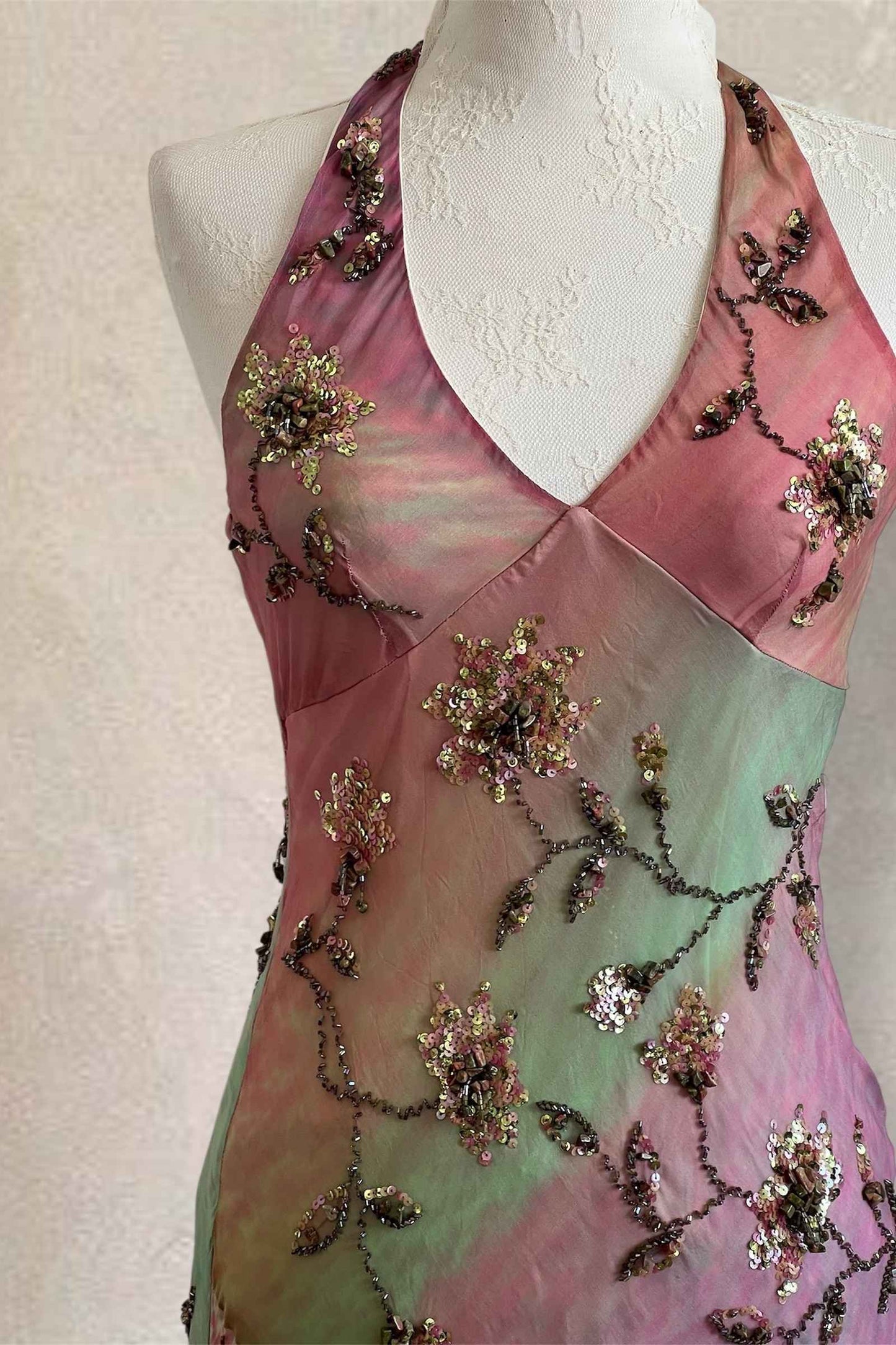 Italian 100% Silk Pink Floral Embroidered Dress