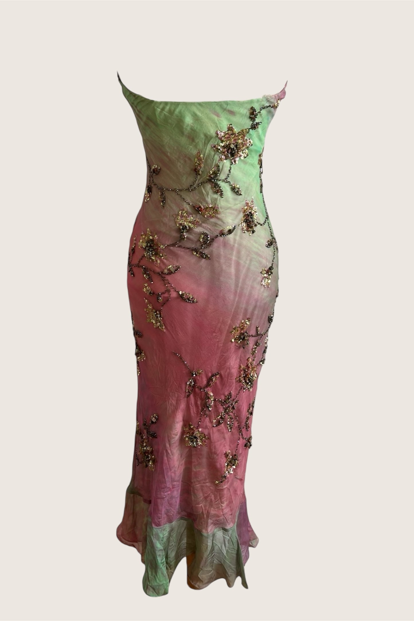 Italian 100% Silk Pink Floral Embroidered Dress
