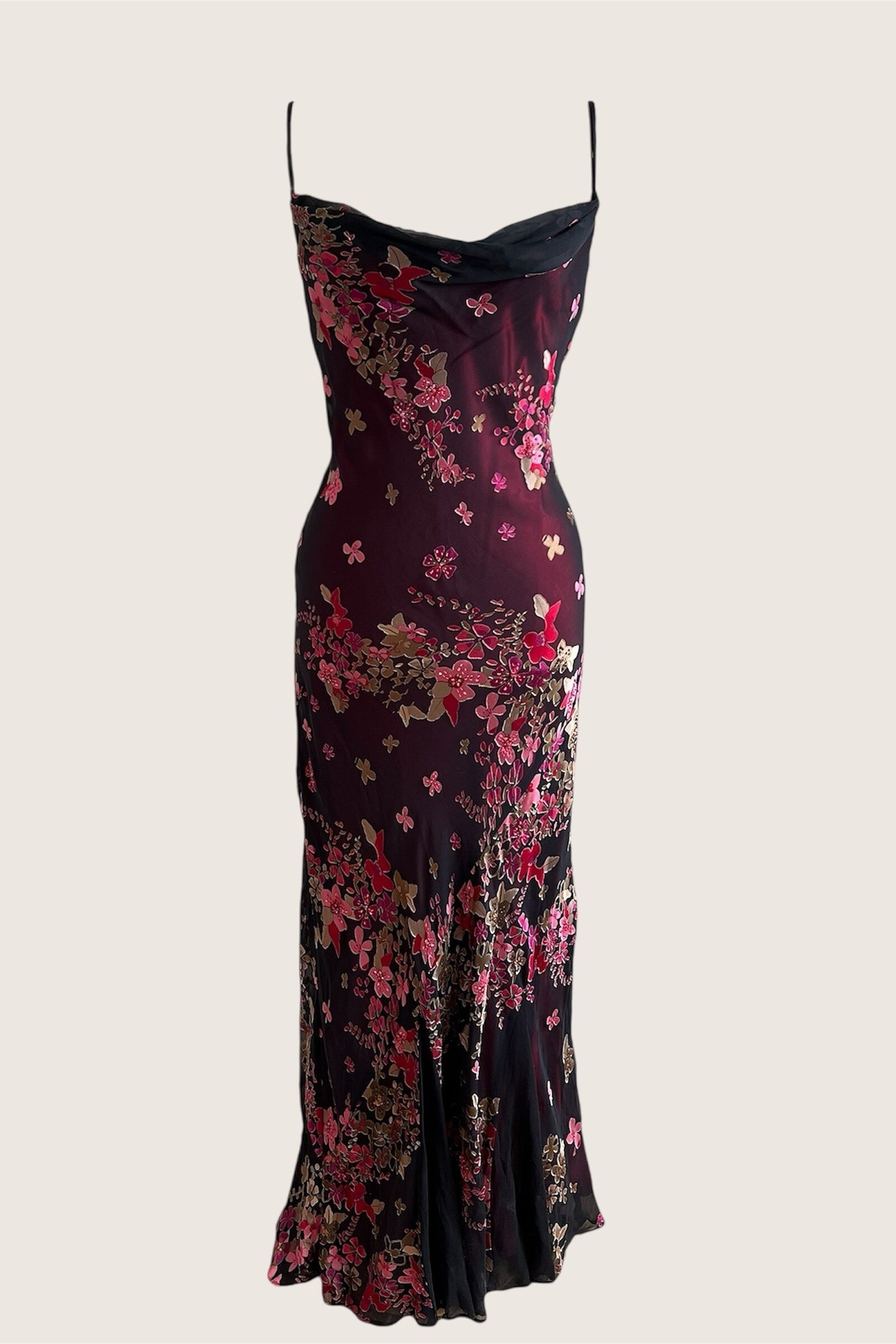 100% Silk Plum Red Floral Overlay Dress