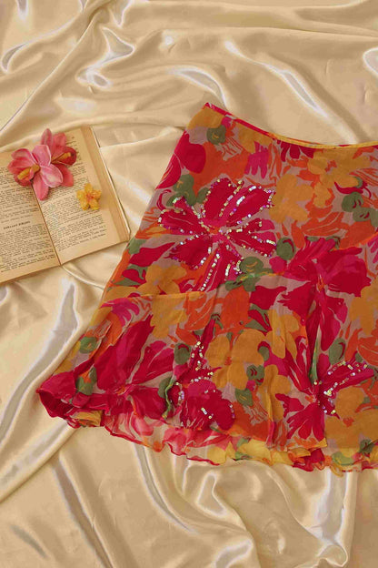 100% Silk Floral Mini Skirt