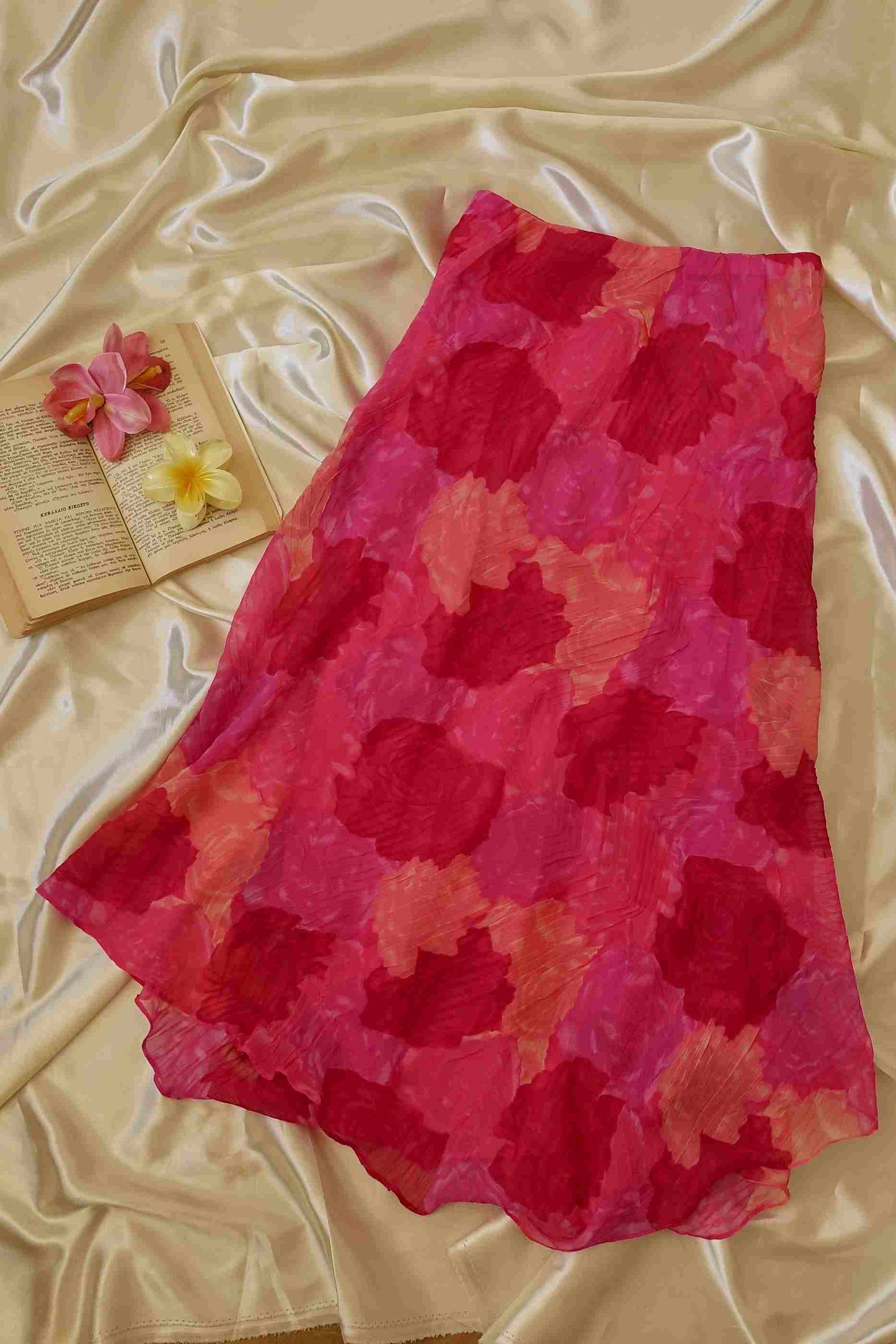 2000's Fuchsia Floral Asymmetrical Skirt
