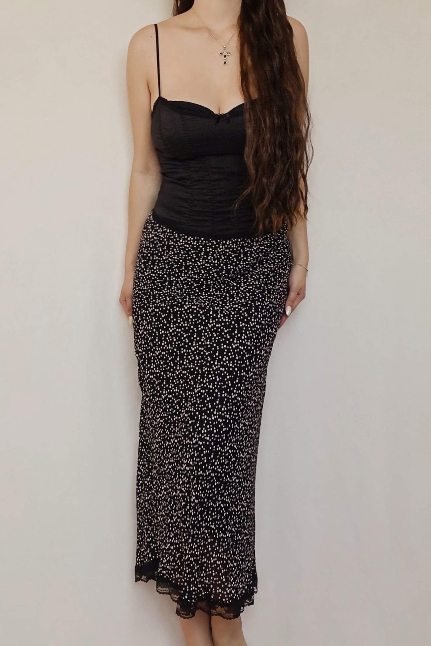 Vintage 1990's Black Polka Dot Slip Skirt