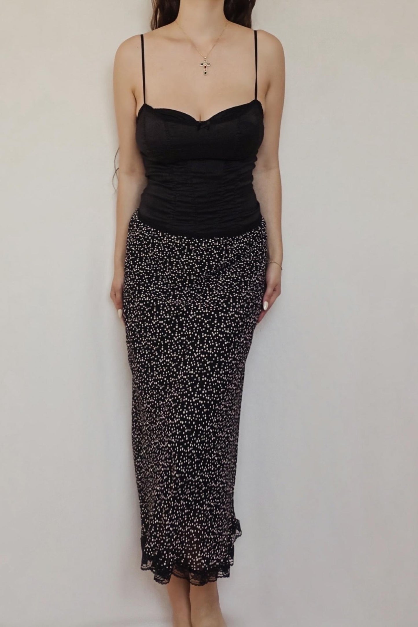 Vintage 1990's Black Polka Dot Slip Skirt