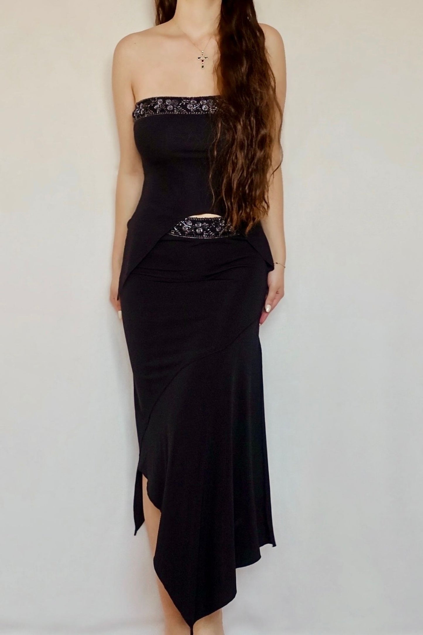 Vintage 1990's Black Top & Skirt Ensemble