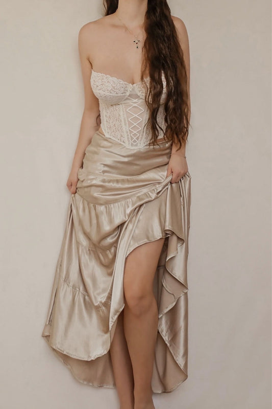 Vintage Champagne Gold Maxi Skirt