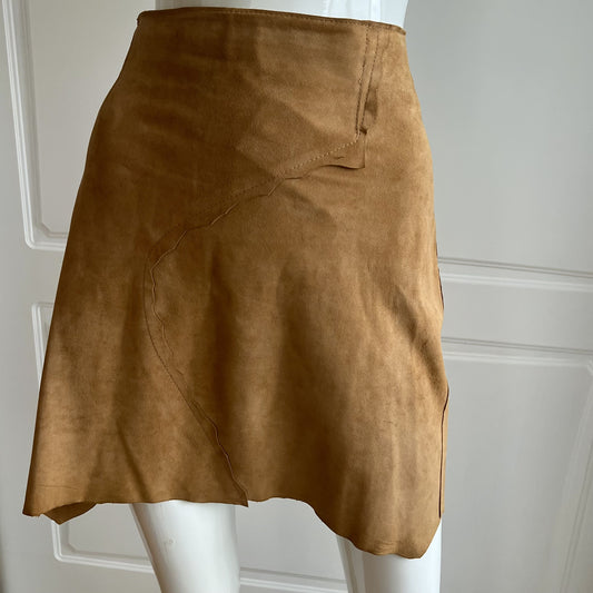 1990's Italian Caramel Brown Leather Mini Skirt