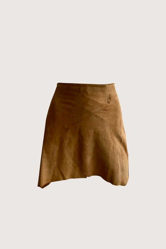 1990's Italian Caramel Brown Leather Mini Skirt