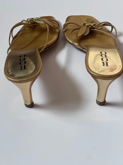 Vintage Gold Leather Dragonfly Mule Heels (EU 38)