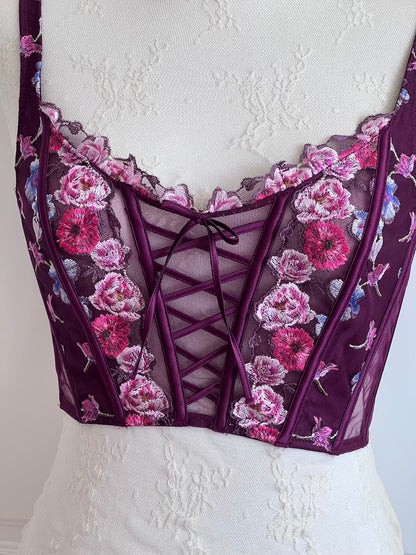 VS Plum Floral Embroidered Boned Corset Top