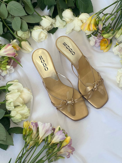 Vintage Gold Leather Dragonfly Mule Heels (EU 38)