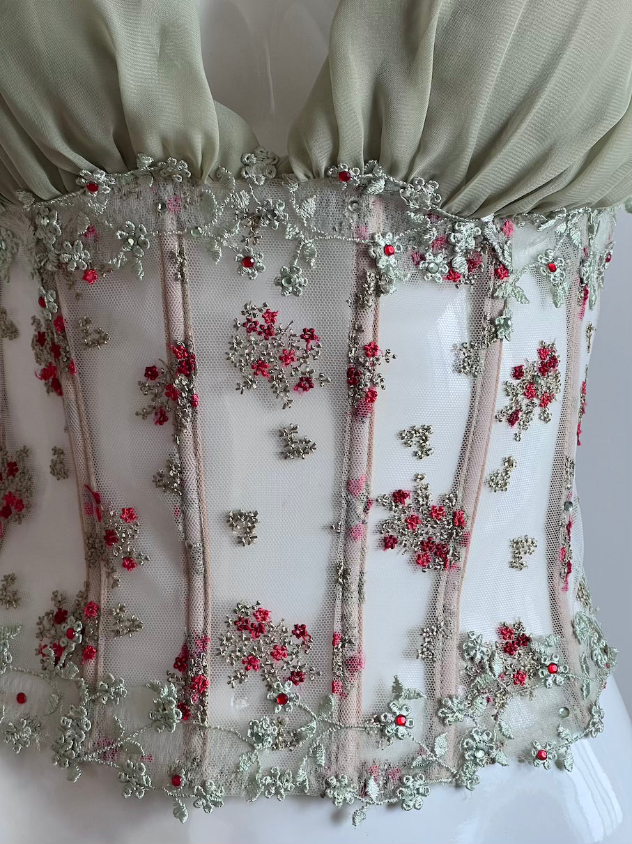 Luxurious Designer Sage Green Floral Corset