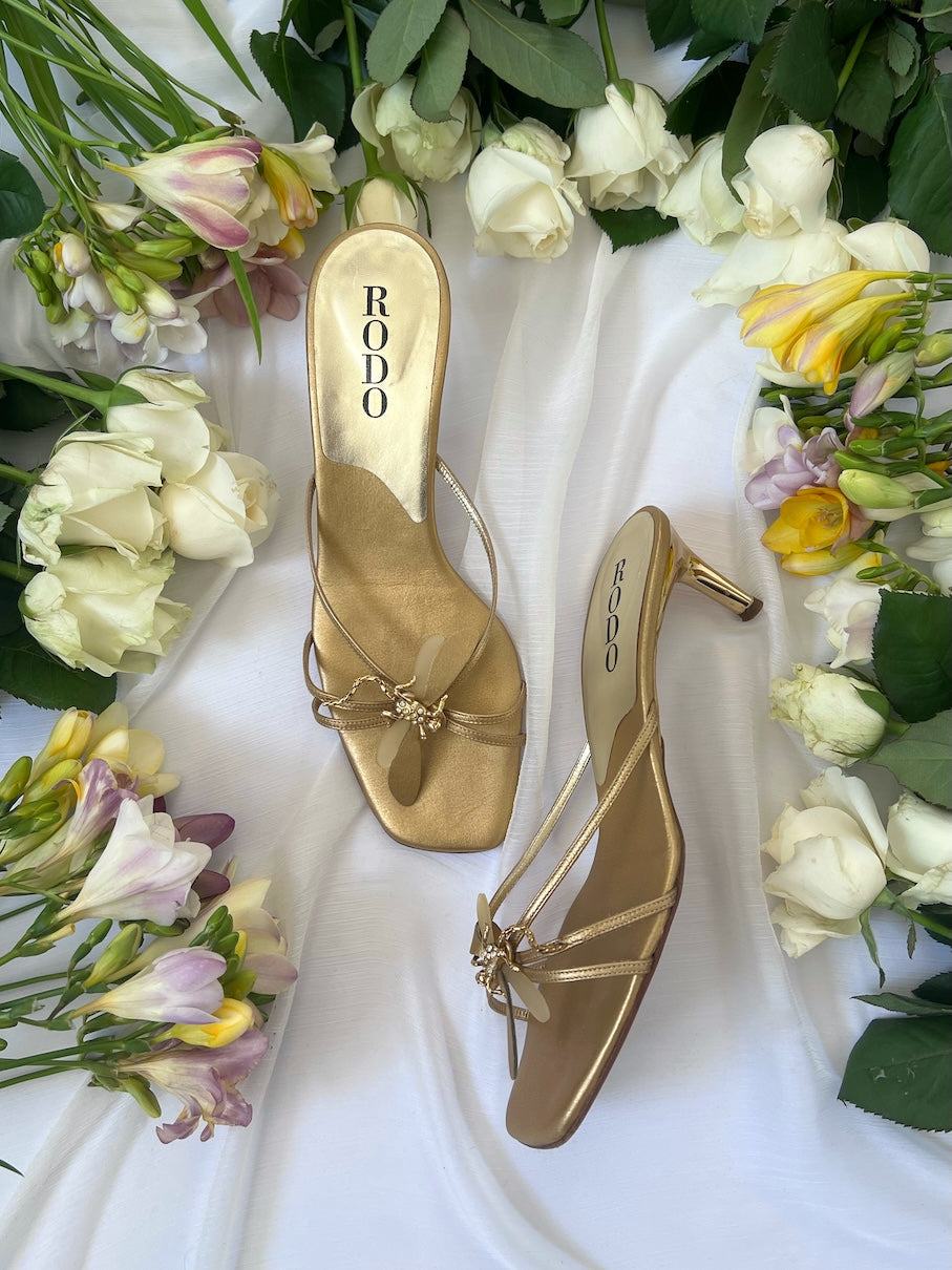 Vintage Gold Leather Dragonfly Mule Heels (EU 38)