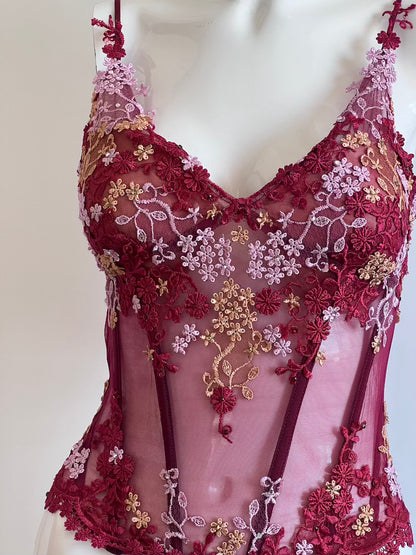 Luxurious Designer Wine Red Floral Corset