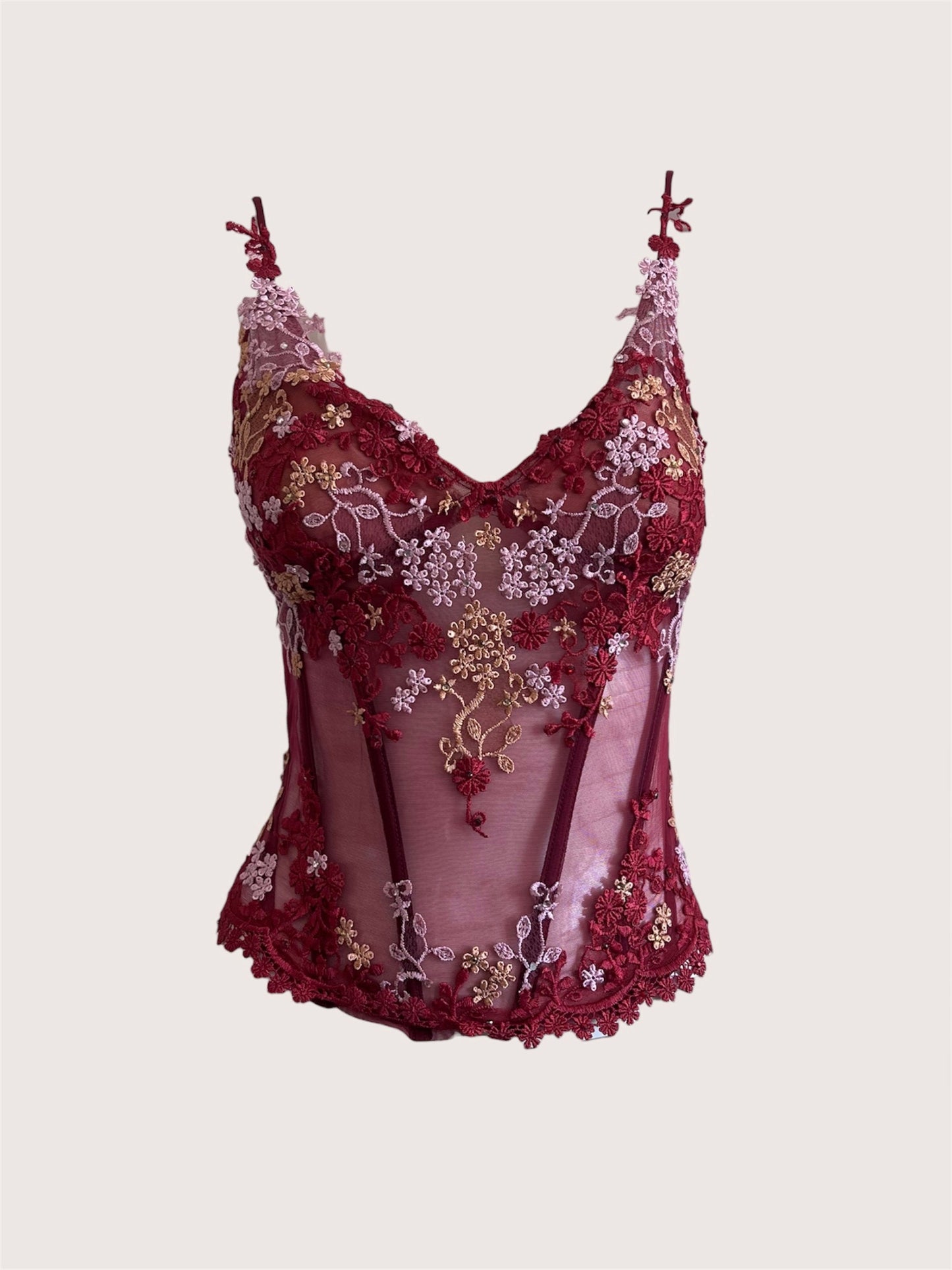 Luxurious Designer Wine Red Floral Corset