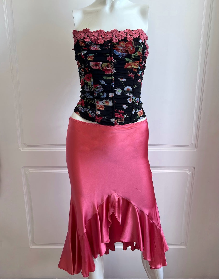 Luxurious Designer Rose Pink Satin Slip Skirt