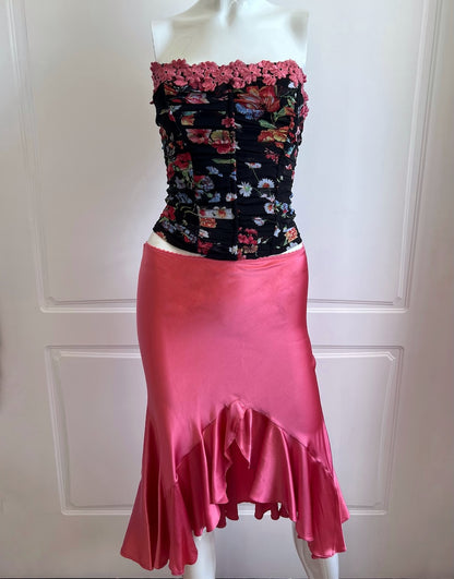 Luxurious Designer Rose Pink Satin Slip Skirt