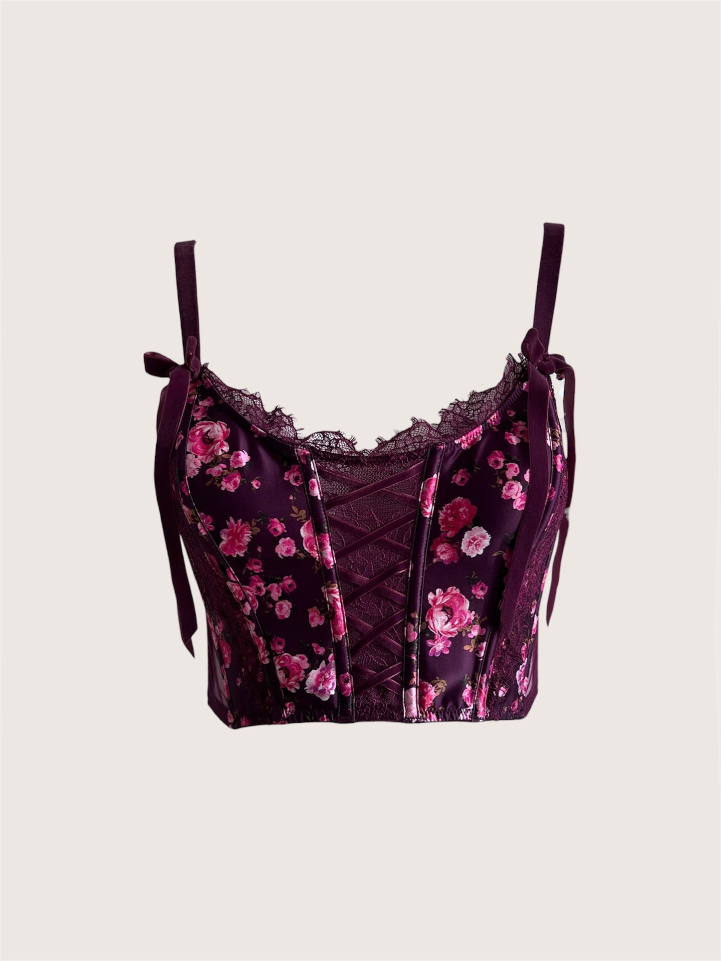 VS Plum Lace Floral Boned Corset Top