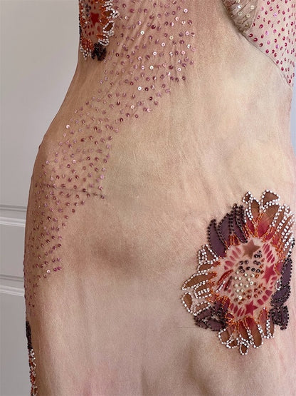 Vintage Luxurious Beaded Naked Slip Dress