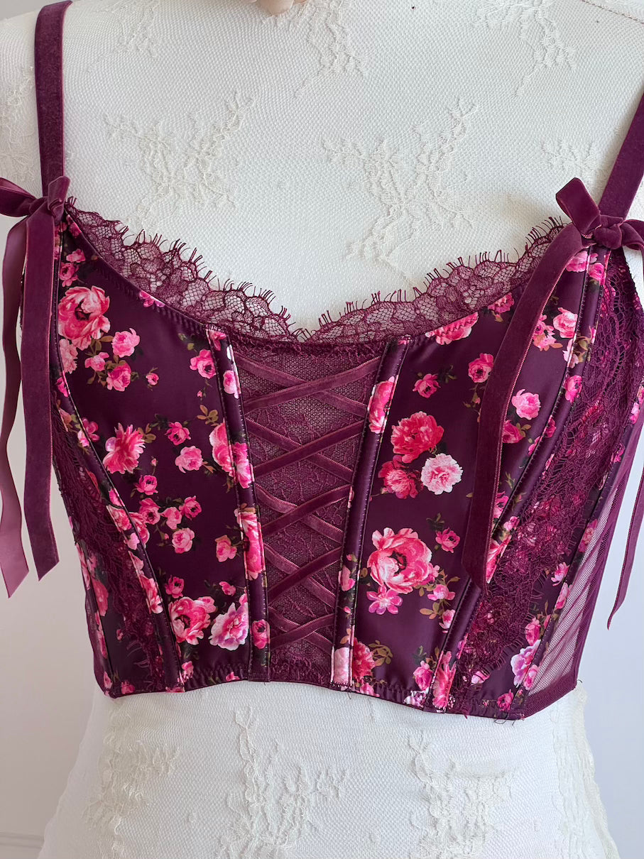 VS Plum Lace Floral Boned Corset Top