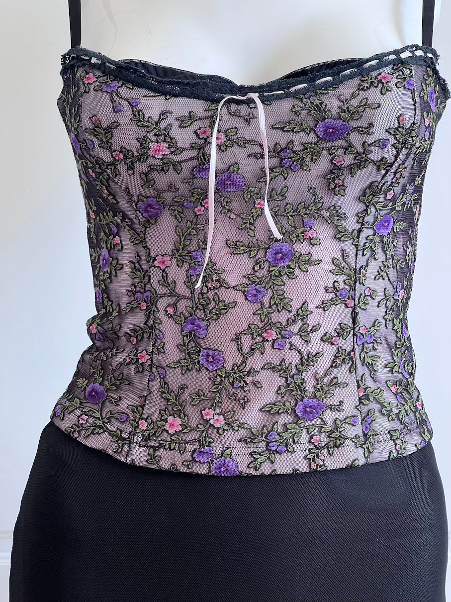 Luxurious Designer Floral Bustier & Slip Skirt Ensemble