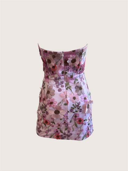 Pink Floral Appliqué Corset Mini Dress