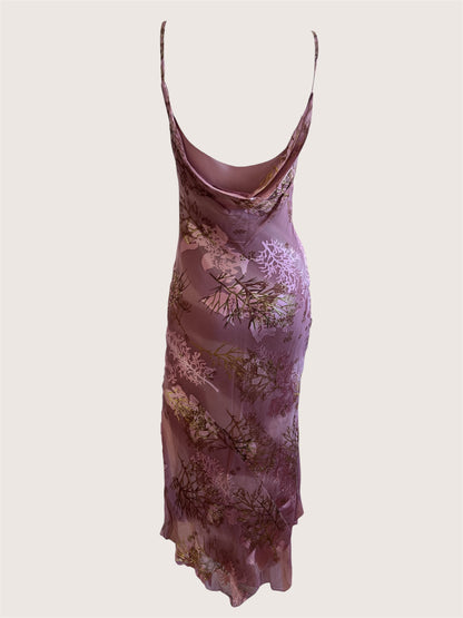 100% Silk Blush Pink Floral Slip Dress (Maxi)