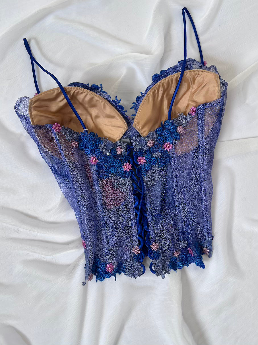 Luxurious Designer Violet Blue Floral Corset