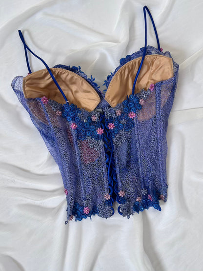 Luxurious Designer Violet Blue Floral Corset