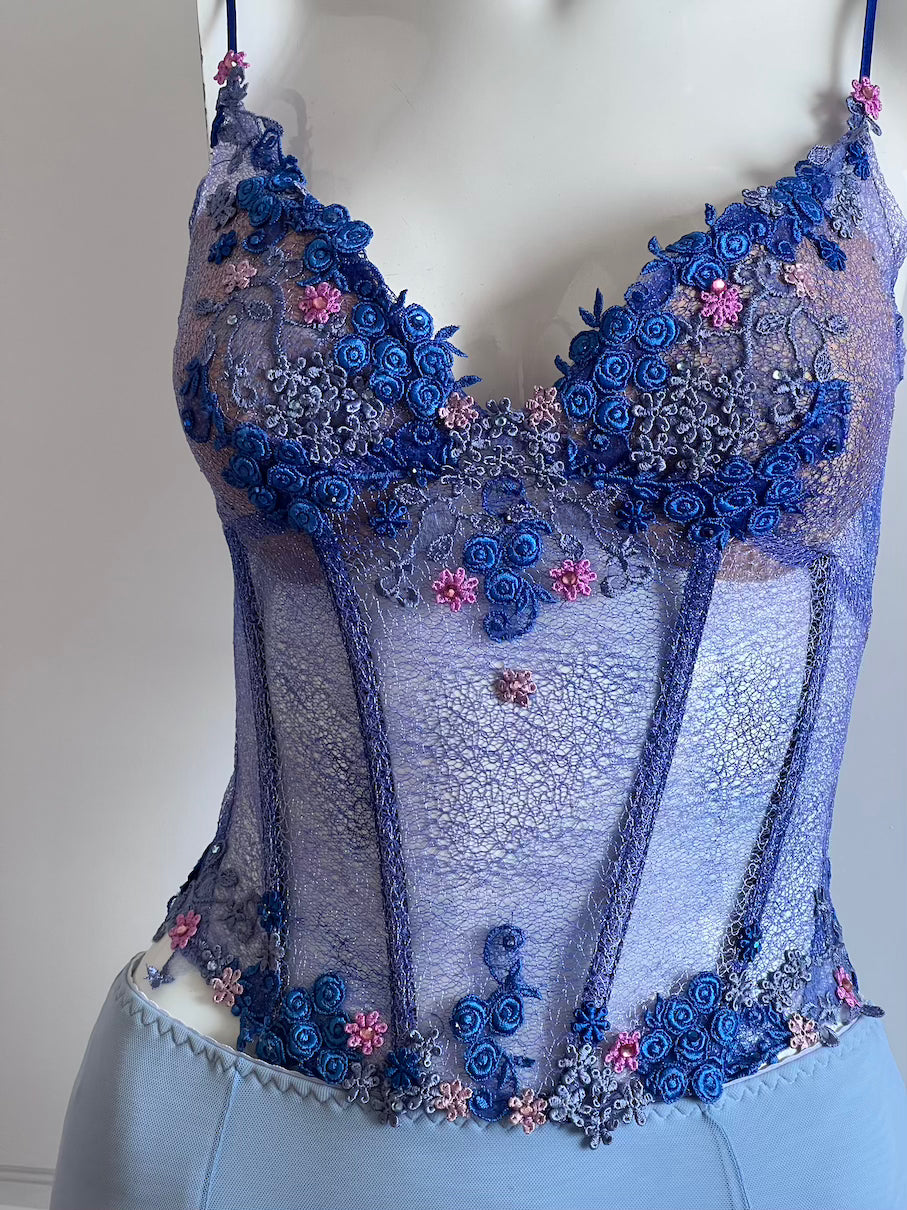Luxurious Designer Violet Blue Floral Corset