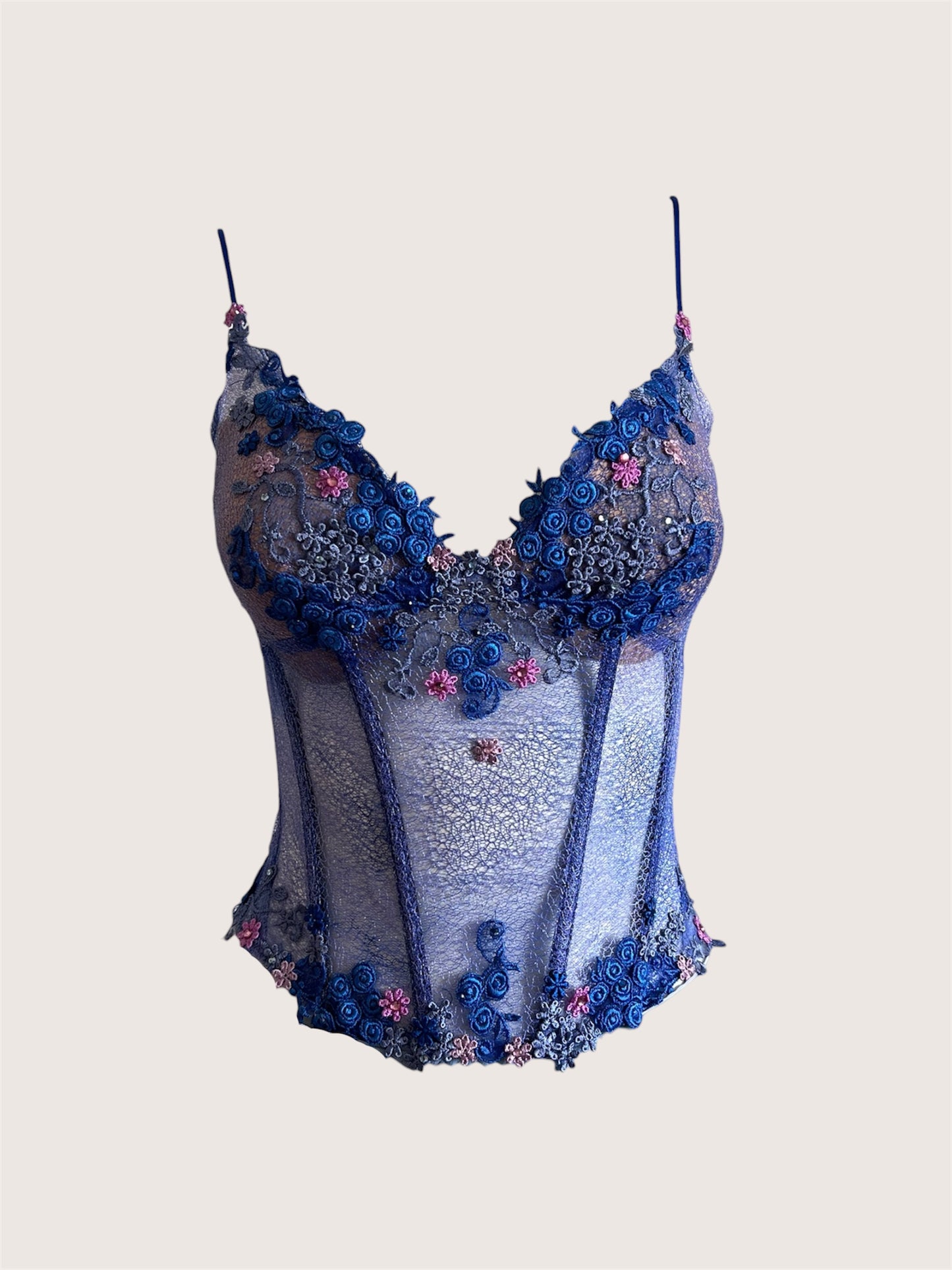 Luxurious Designer Violet Blue Floral Corset