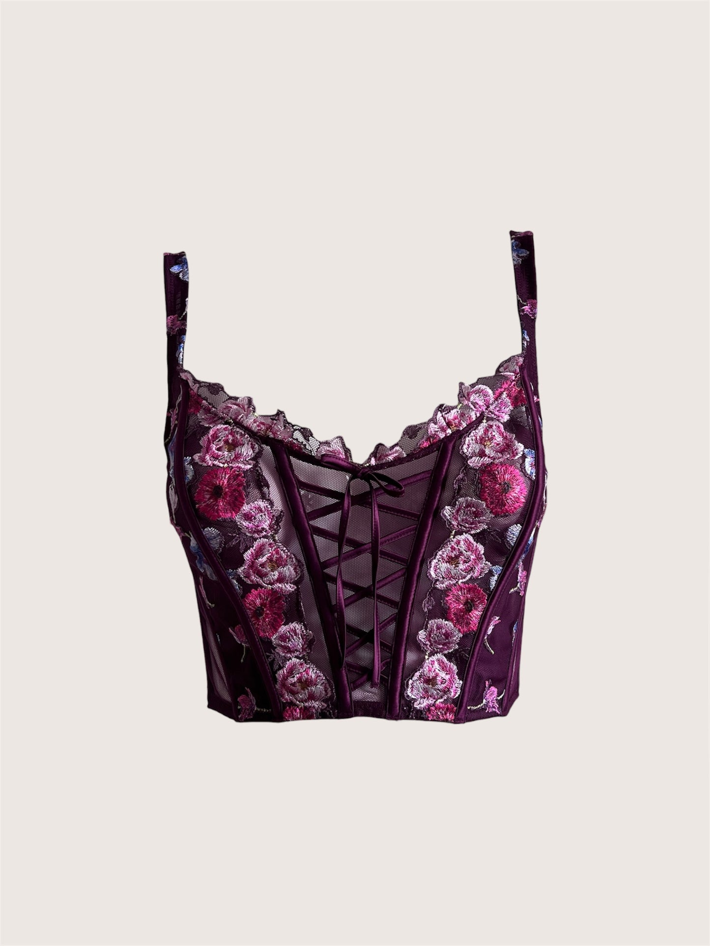 VS Plum Floral Embroidered Boned Corset Top