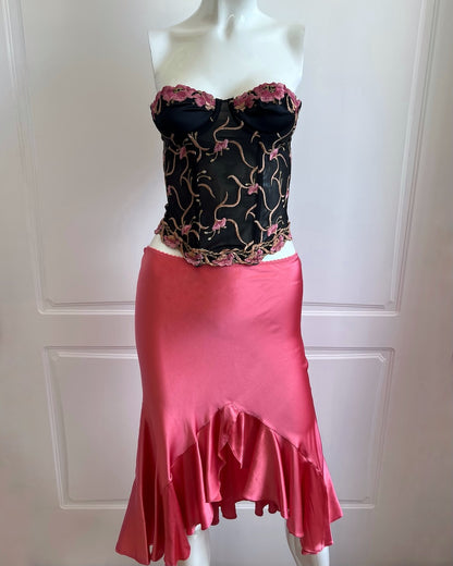 Luxurious Designer Rose Pink Satin Slip Skirt